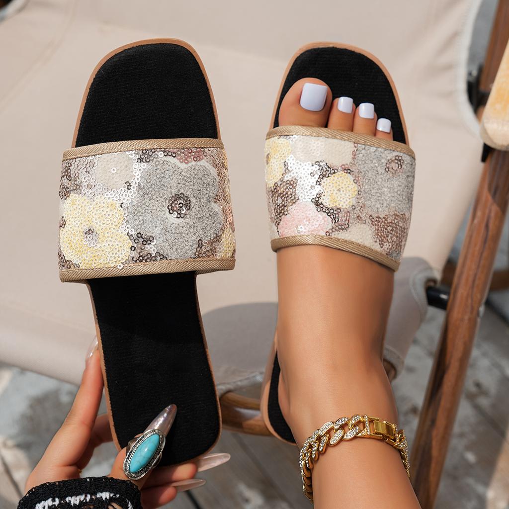 Mode Damen Hausschuhe 2025 Neue Sommer Designer Schuhe Damen Luxus Strass Hausschuhe Lässige Flache Absätze Sandalen Home Slides Damen