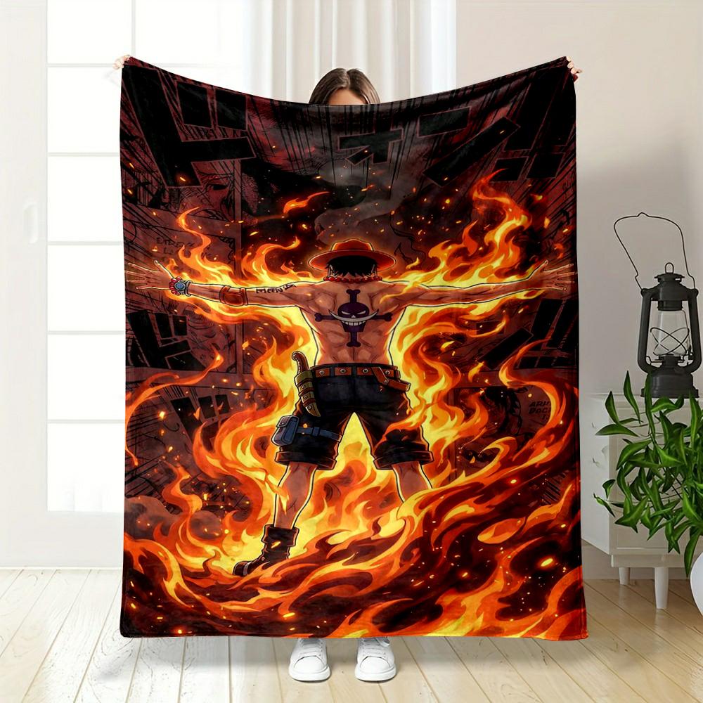 "Anime Character with Flames Design Blanket" Flannel blanket for bedroom, living room, sofa, and nap sofas.