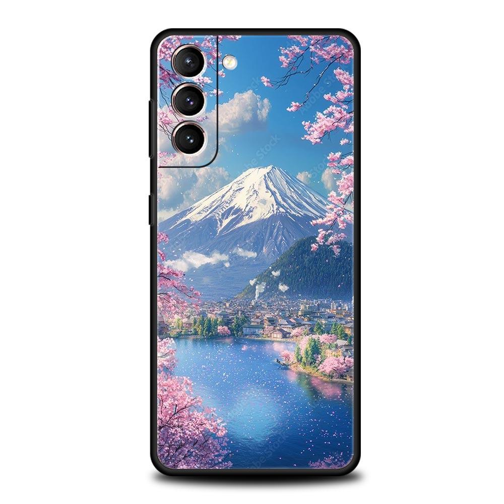 Japan Mount Fuji Painting Cherry blossom Phone Case For Samsung Galaxy S26 Ultra S25 Plus S24 FE S23 S22 5G S21 S20 Cover Soft