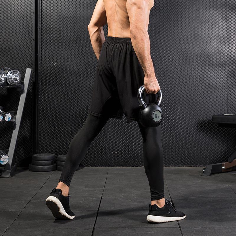 Men's Tight Pants Fake Two Piece Fitness Active Pants & Tights Exercise Running Training Casual Elastic Speed Drying Pants 7010