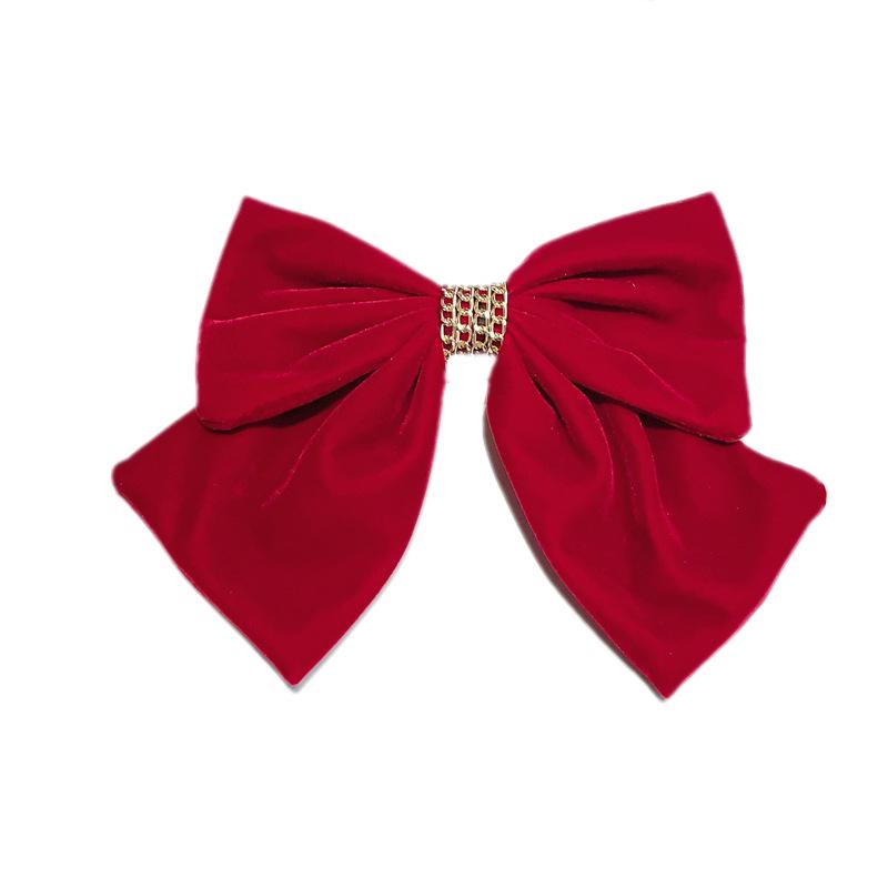 Elegant French Red and Black Velvet Bow Hairpin for Women