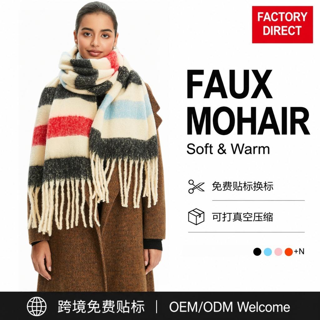 Women's Winter Colored Stripes Scarfs Vintage Casual Scarf Shawl Wraps Poncho Blanket Fringe Soft Thick Scarfs Chunky Long Shawl Scarves for Women