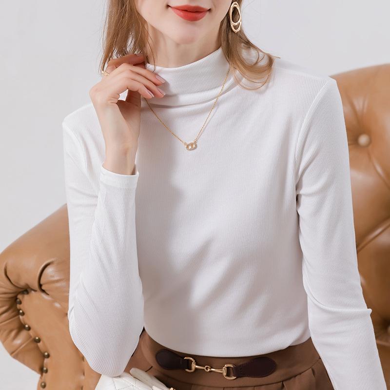 New White Primer Women's Semi-turtleneck Inner Summer Dress Middle Collar Modal Cotton Long-sleeved T-shirt Women