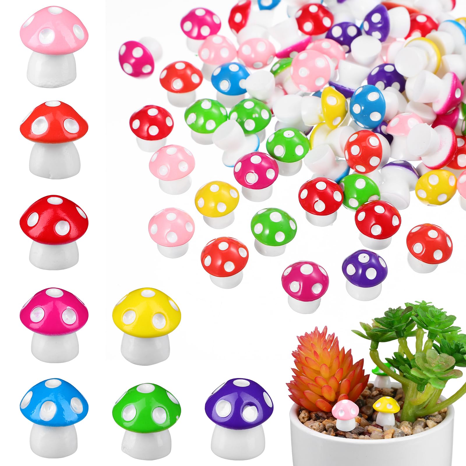 TOYANDONA 80 Pieces 8 Colors Mini Resin Mushrooms - Miniature Mushrooms, Cute Resin Terrarium Figurines, Tiny Fake Mushrooms, Fairies, Bonsai