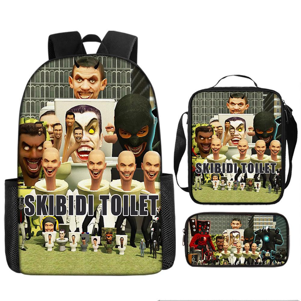 Luxury Novelty Peculiar Cool Skibidi Toilet 3D Print 3pcs/Set Pupil School Bags Laptop Daypack Backpack Lunch Bag Pencil Case