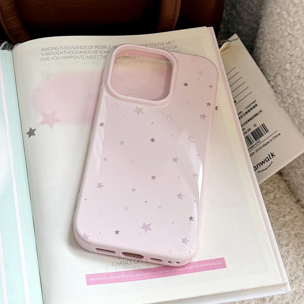 Pink star graffiti phone case suitable for Apple 16 Pro Max, iPhone 17, Korean style simple, full coverage for 13, soft for 15