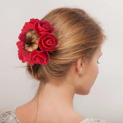 1 Peça Acessório de Cabelo Mulheres Anel de Cabelo Presilha de Cabelo Alta Elasticidade Meninas Flor de Espuma Rosa Elástico de Cabelo