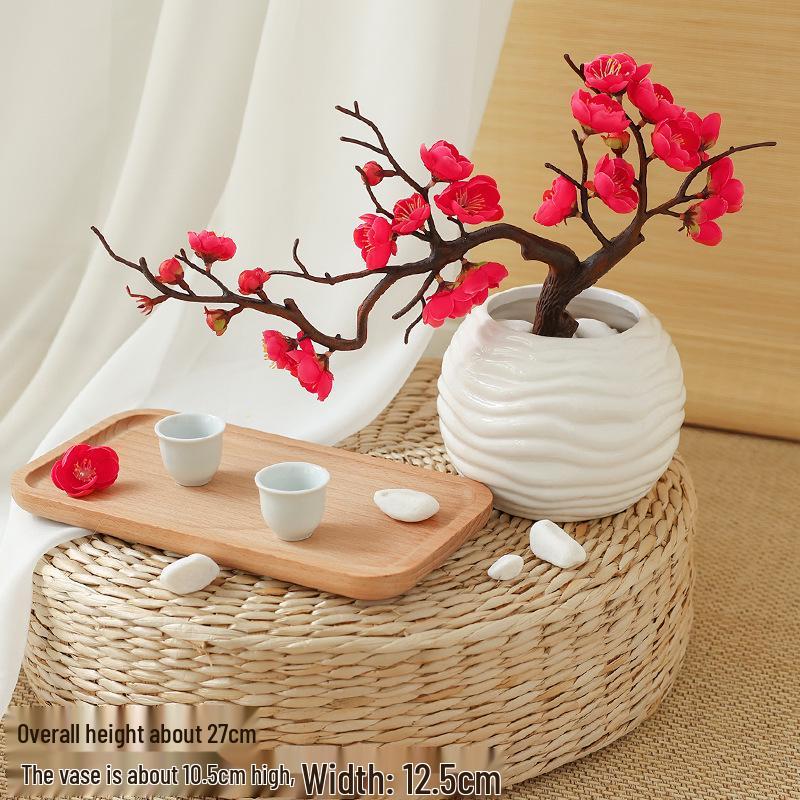 Artificial Plum & Peach Blossom Bonsai: Dried Flower Arrangement for Indoor Decoration