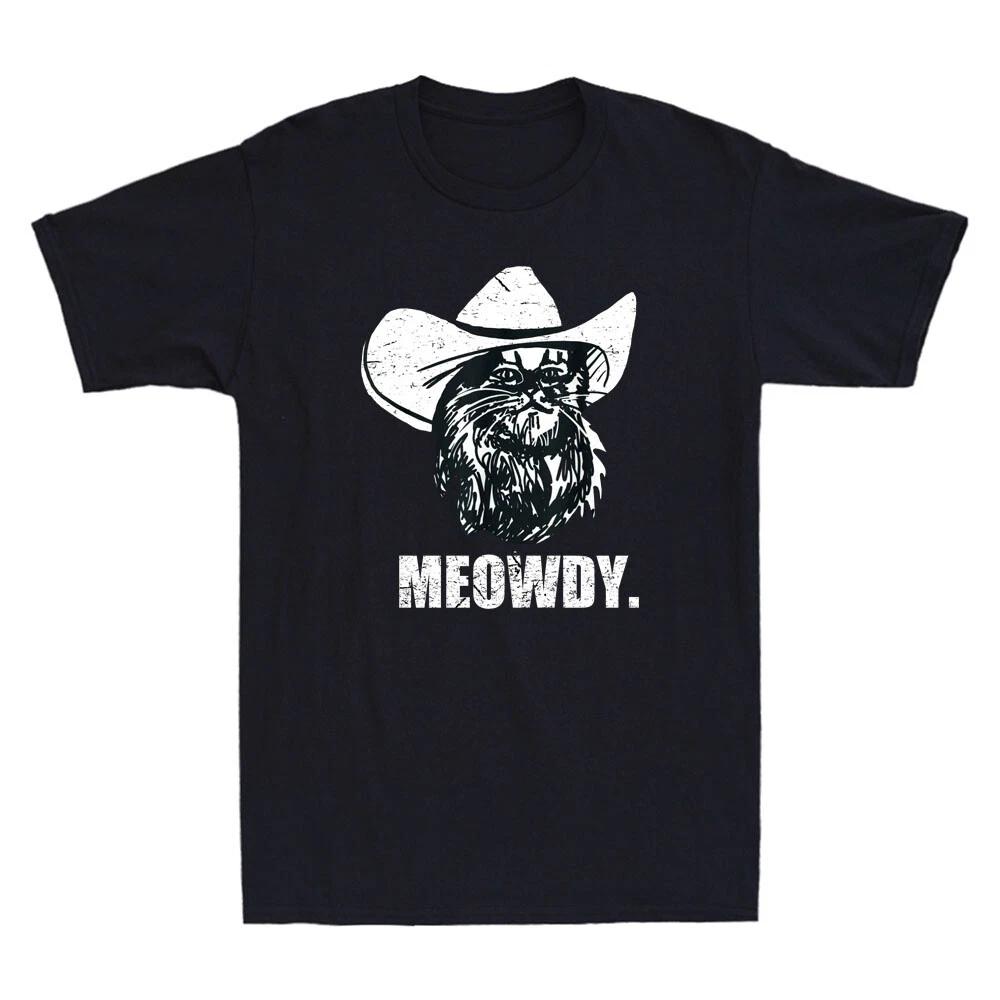 Meowdy Cowboy Cat Shirt Funny Cats Kitten Pet Animal Lover Vintage Men s T-shirt L