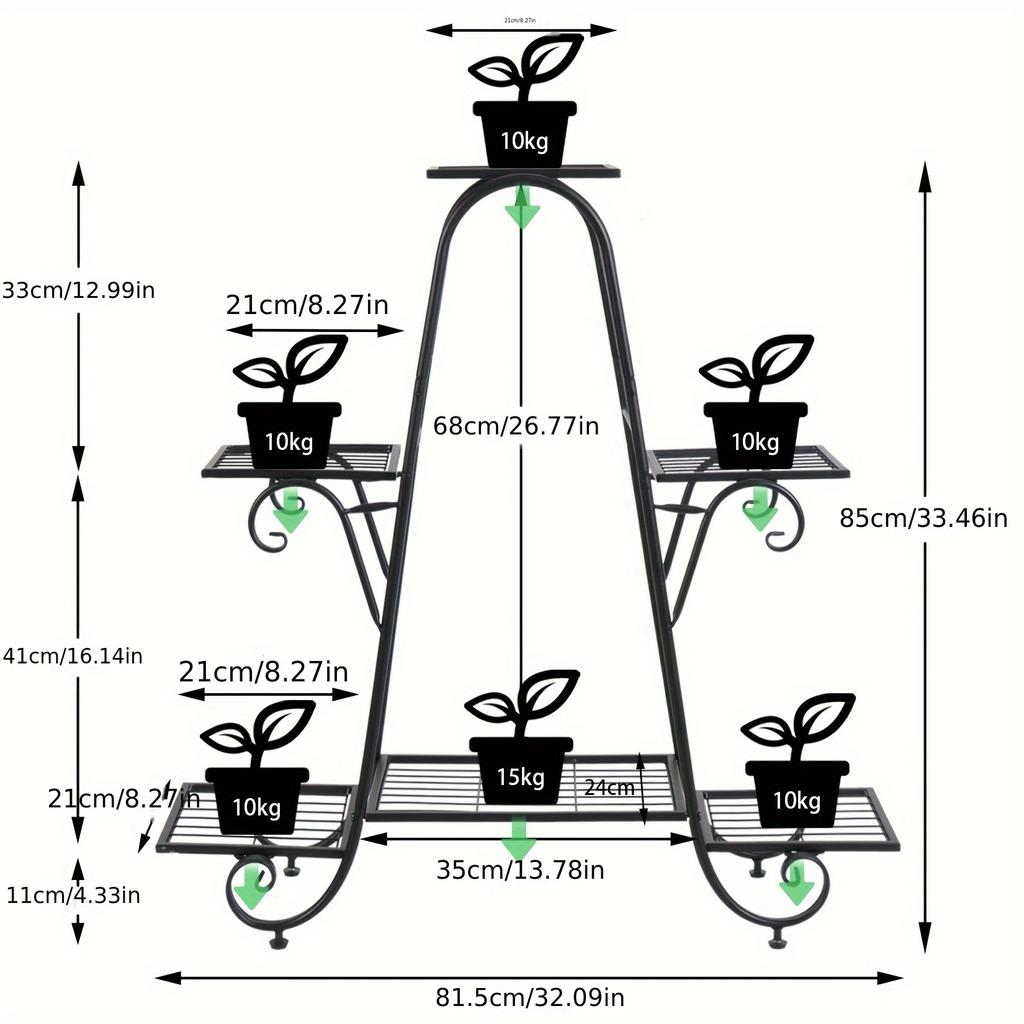 Plant Stand 6 Layer Metal Plant Rack Flower Pot Rack Black Garden Flower Pot Rack for Display Home Balcony Terrace