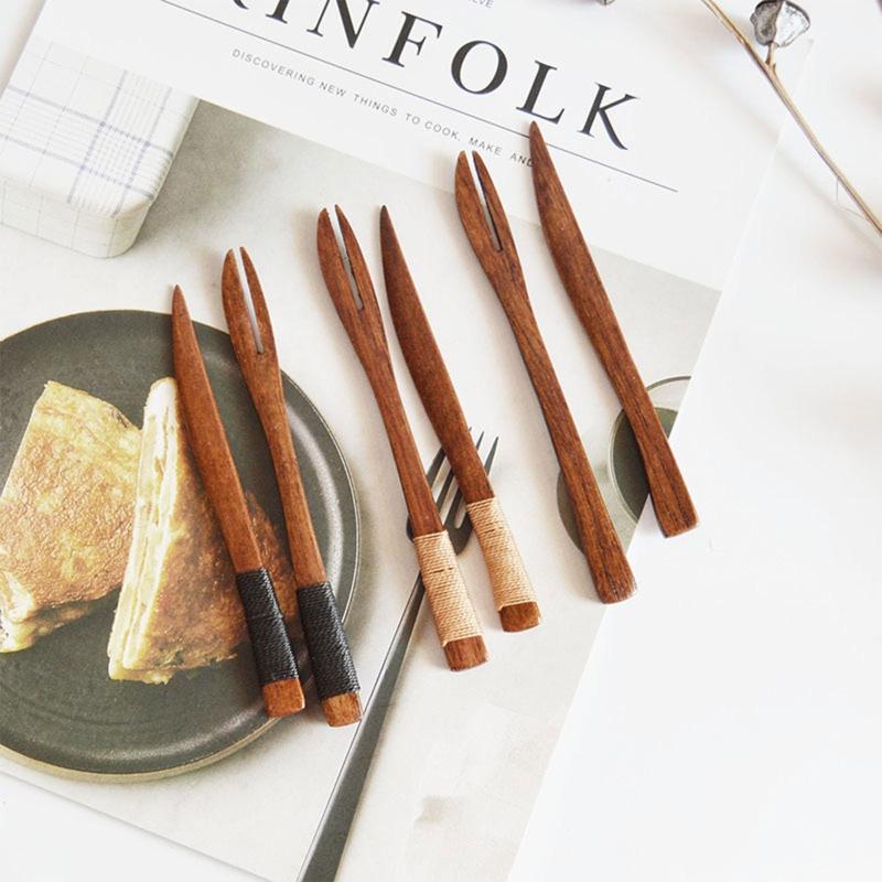 Wooden Dessert Knife Dessert Fork Cake Knife Dessert Knives Tableware Mini Cutlery Set Kitchen Accessories Wood Material