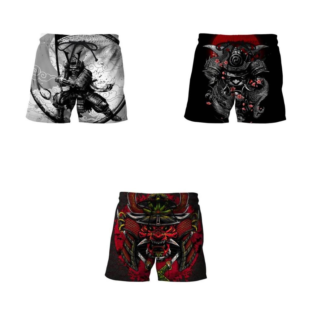 Samurai Mask Warrior Ghost Japanese Muay Thai Boxing Kickboxing Shorts 3D Print Training Unisex Men Women Fitness Gym Sport Workout Casual Streetwear