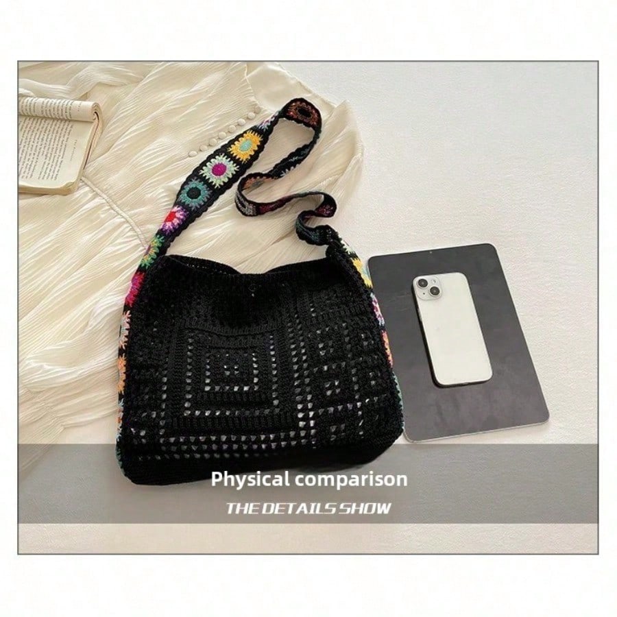Women's Crochet Bag Summer Beach Tote Aesthetic Lightweight Durable Party Shopping Dating Bag Knitted Bag
