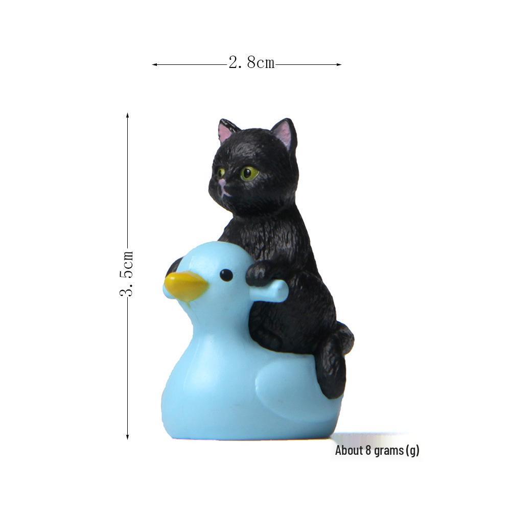 Playful Series: Hand-Painted Cats & Kittens on Ducks - Micro-Landscape Figurines Single Price