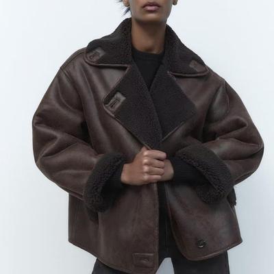 Women's Europe and United Fur One Suede Thickened Jacket Collared Button Loose Double-sided Coat Solid Fashion Warm Casual Thickened Jacket