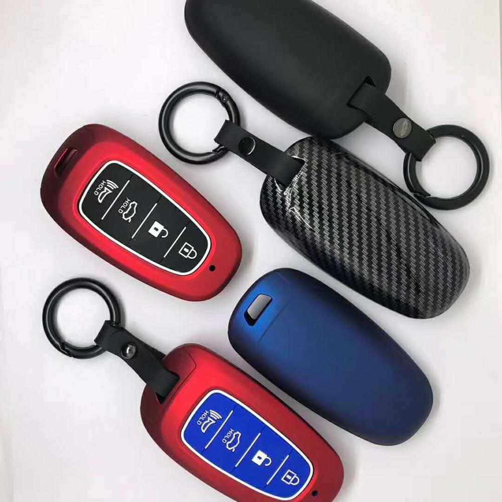 Carbon Fiber Abs +Silicone Car Key Fob Case Cover For Hyundai Solaris Sonata Hybrid Nexo Nx4 New Grand Santa Fe Tucson