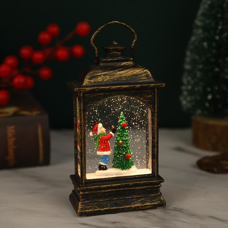 Christmas Decoration LED Plastic Glowing Santa Claus Interior Scene Water-Filled Flat Wind Lantern Tabletop Ornament Snowman