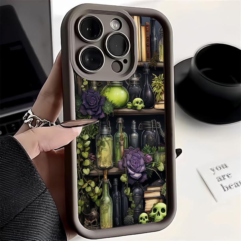 

Flowery Watercolor Bookshelf Silicone Soft TPU Phone Case for iPhone 16 Pro Max 15 Plus 14 13 12 11 16E 17 Air X XR XS Max Cover iPhone XS Max