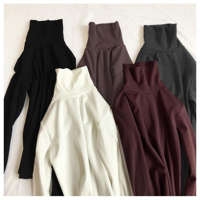 Women's Long Sleeved T-shirt with High Collar Velvet Base