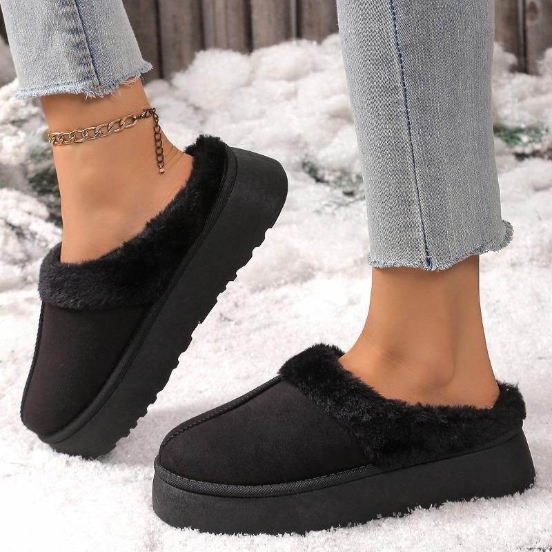 Autumn and Winter New Cotton Slippers Women's Thick-soled Comfortable Home Couple Wear Wool Shoes To Keep Warm Half a Pack of Snow Boots Women