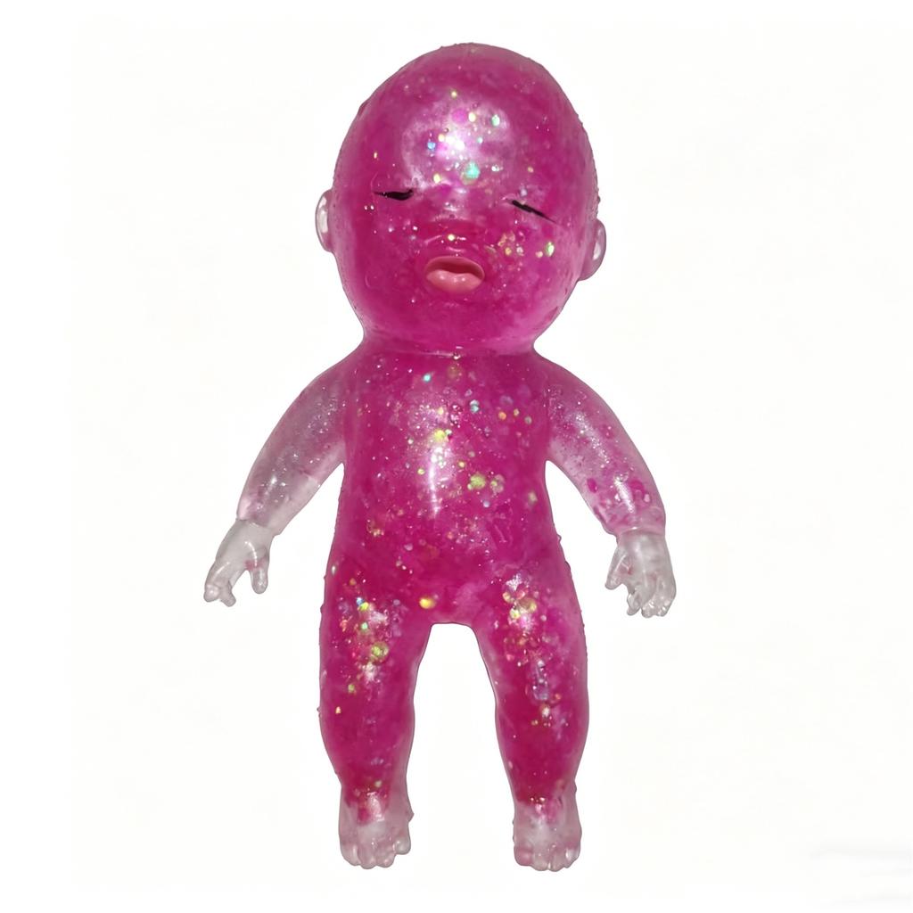 10cm Soft Squishy Stress Relief Doll Toy with Glitter Sparkle Flexible Material Sensory Squeeze Toy for Kids and Adults