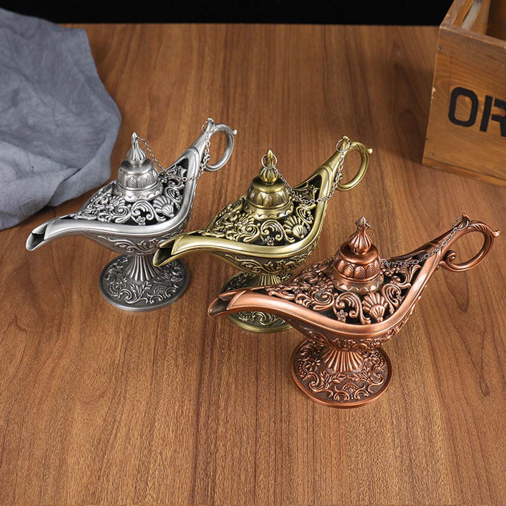 Zinc Zinc Zinc Alloy Hollow Out Wishing Desktop Decor Ornaments Aladdined Magic Lamp Incense Holder Tea Pot