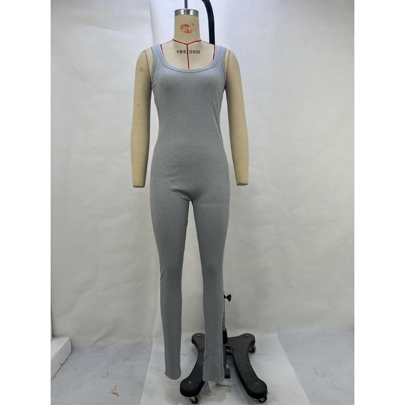 

Женский осенний комбинезон без рукавов с квадратным вырезом и присборенной линией бедер XL серый