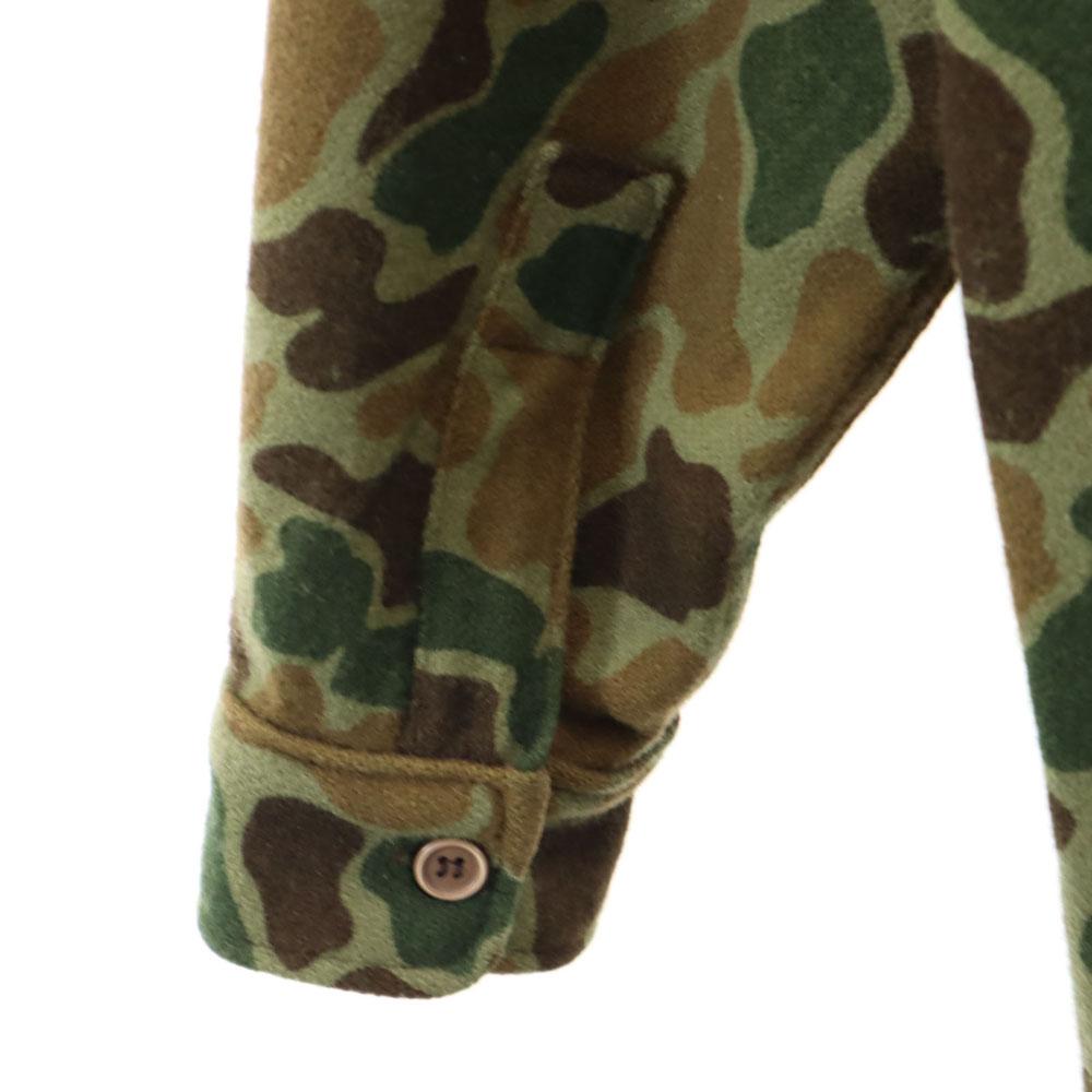 VINTAGE 70s 80s Made in USA Camouflage Pattern Long sleeve Wool shirt Men's Used