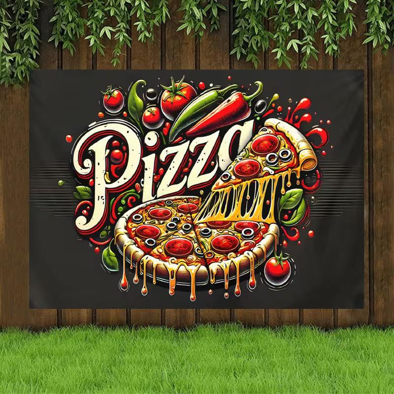 2D Colorful Pizza Graffiti Backdrop Kitchen Restaurant Banner