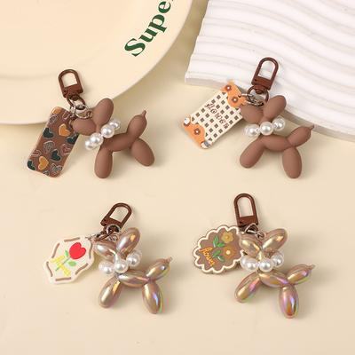 Brauner Ballonhund Schlüsselanhänger Acryl Gummi 3D Exquisit Handy Schlüsselanhänger Auto Anhänger Cartoon Schlüsselring DIY Geschenk für Frauen Schlüsselanhänger