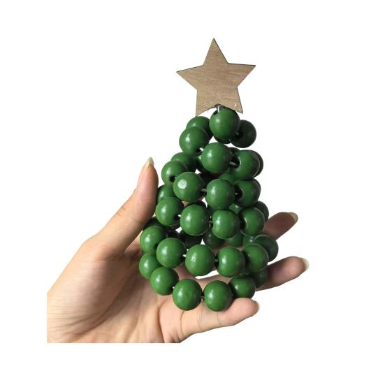Nordic Wooden Spiral Christmas Tree Ornament Rustic Beaded Boho Christmas Tree Figurine for Home Office Farmhouse Centerpiece