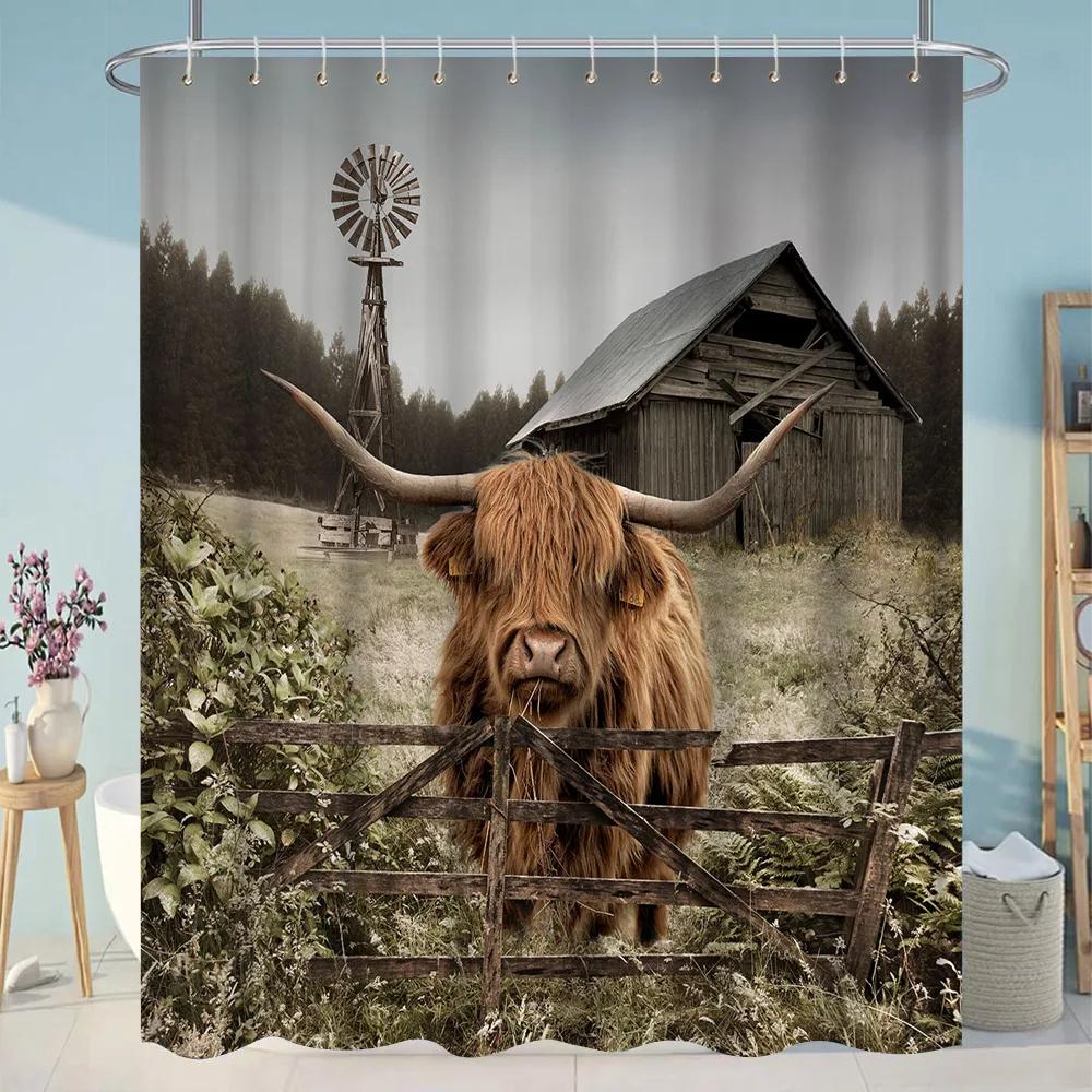 Antique Car Shower Curtain Vintage Classic Old Truck Car On Farm Field Retro Rustic Farmhouse Fabric Bathroom Decor Curtain Hook