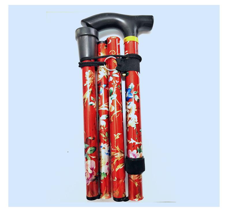 Portable Foldable Walking Cane Lightweight Adjustable Retractable Stick with Fashion Patterns for Elderly Daily Use красный