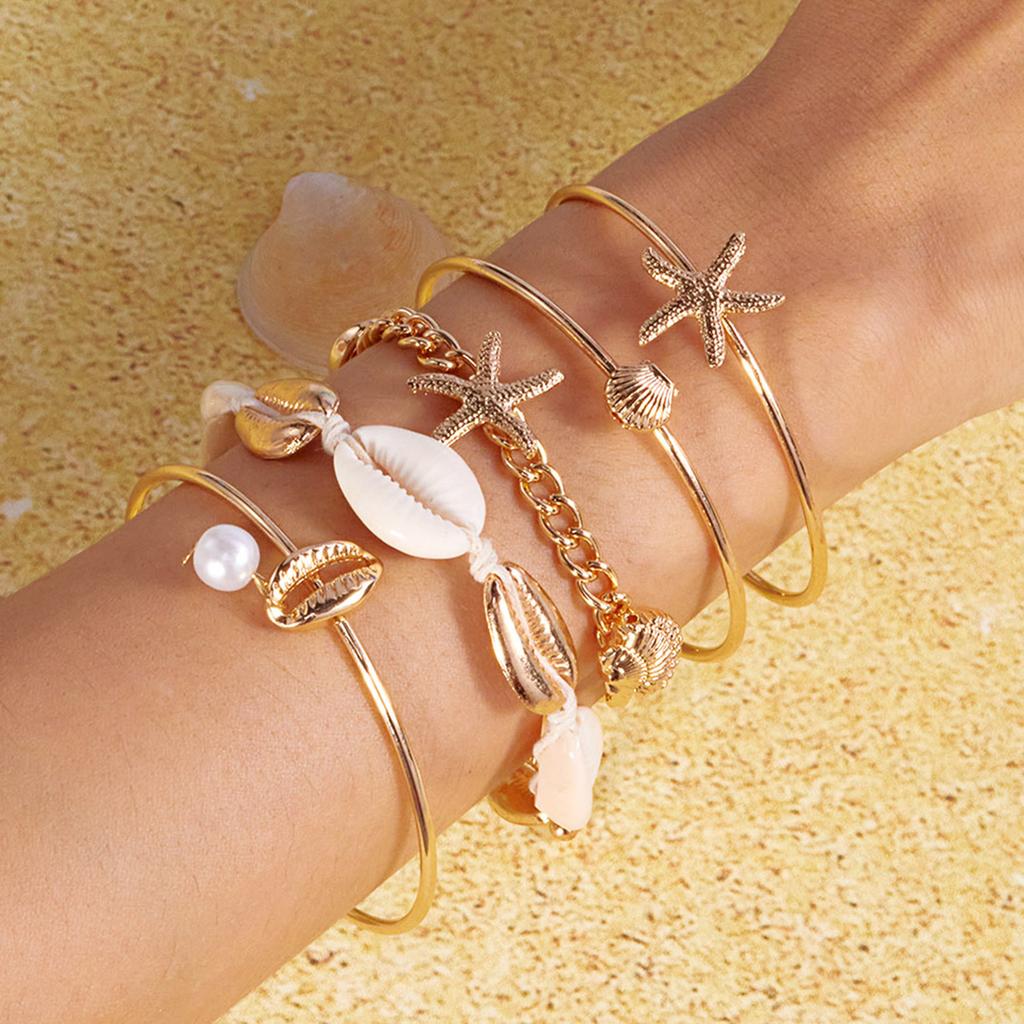 Women's bracelet set - Bohemian style starfish shell bracelet