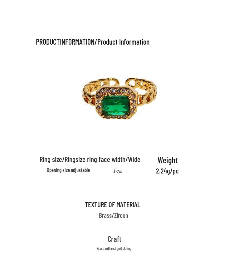 Emerald Zircon Retro French Ring - Niche Design, Open Joint, Light Luxury Fashion