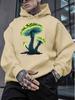 Psychedelic Fluorescent Mushroom Print Hooded Sweater, Hemp Gray Loose Shoulder Street Coat for Men and Women