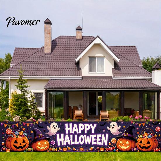 Festival Photo Booth Backdrop Halloween Fence Banner, 118 x 20 Inch Large Yard Sign Banner Flag, Scary Store Window Holiday Displays Party Hanging