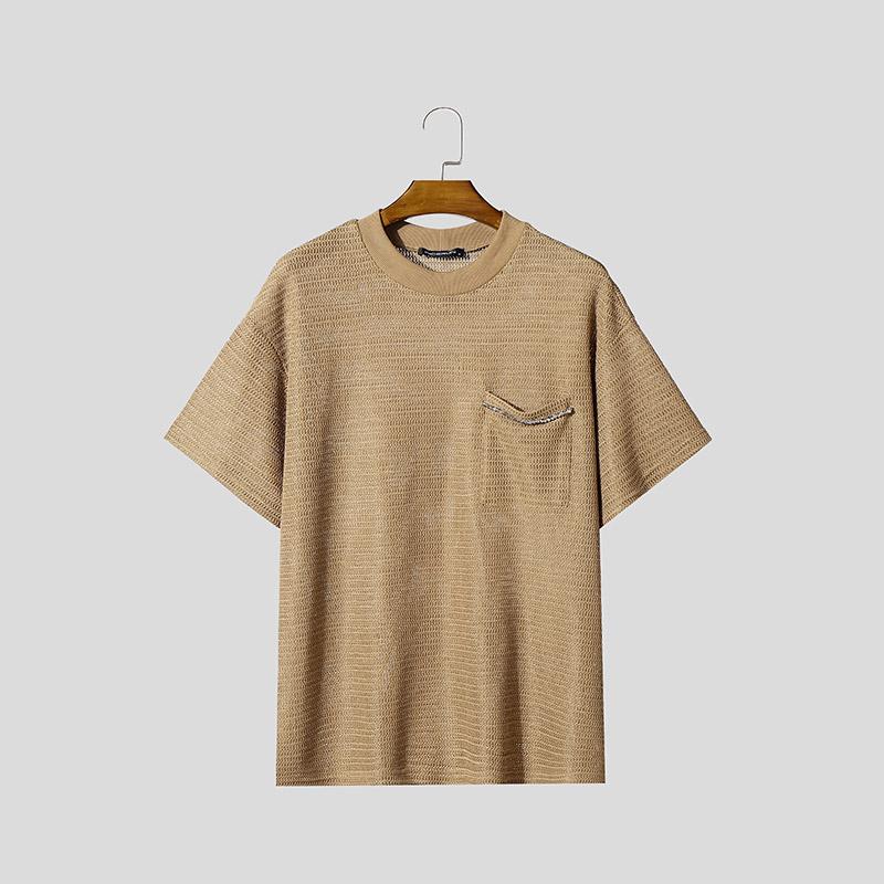 

INCERUN Summer Men Short Sleeves Hollow See Through Casual Loose Basic T-shirts