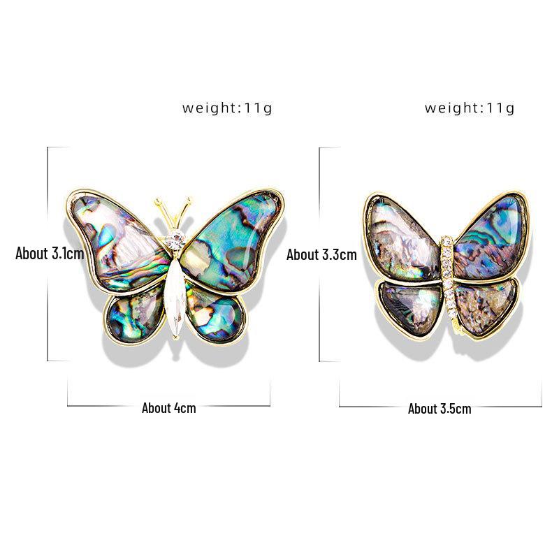 Elegant Women's Butterfly Brooch: Anti-Exposure Imitation Abalone Shell with Rhinestones, Cheongsam Accessory, Cocoon-to-Butterfly Design.
