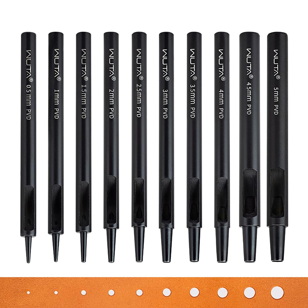 WUTA 10-Piece Hole Punch Set, Round Hole Punching Tools (0.5mm-5mm)