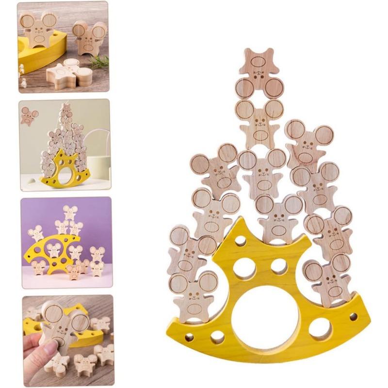 Boys and Girls-Friendly Blocks Wooden Building Blocks Cheese Mice Improve Patience Imagination Safe Material