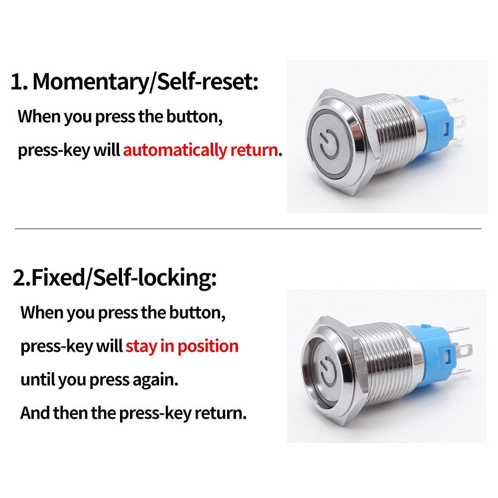12/16/19/22mm Metal Push Button Switch Waterproof Momentary Latching Power Switch No LED Start Stop On/Off High Head Flat Head Switches4