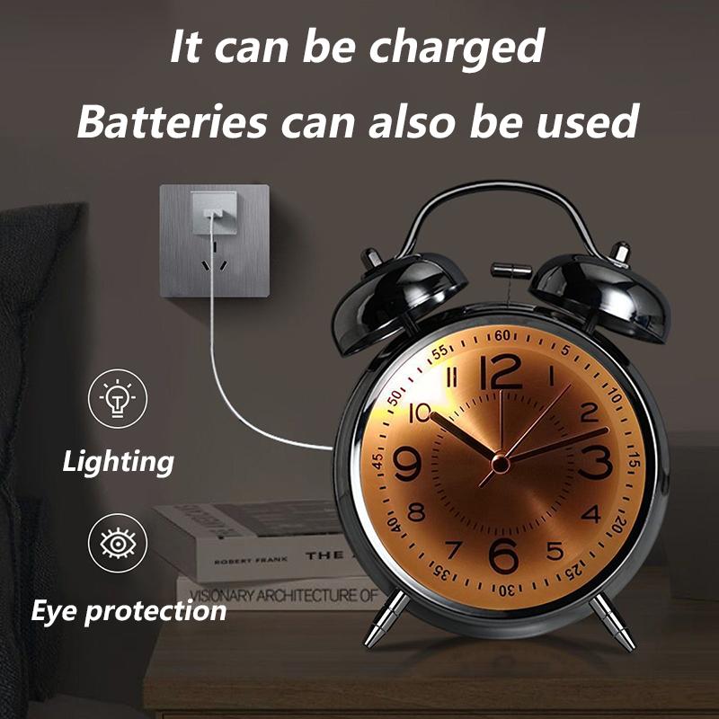 Modern Metal Alarm Desk Clock Silent Mechanical Desk Clock Living Room Decor Table Clocks Creative Table Clocks with Night Light