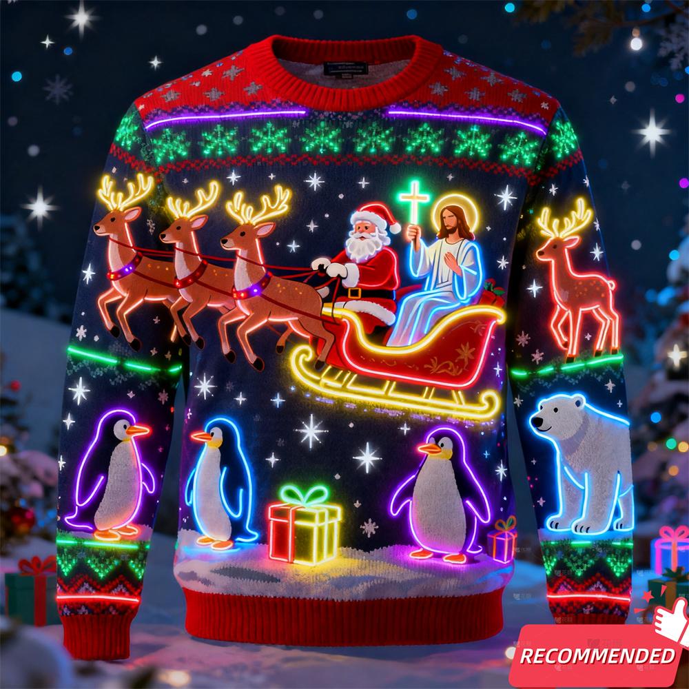 Maglione Brutto di Natale Stampa 3D Luce al Neon Finta per Donne Uomini Abbigliamento Buon Natale Pupazzo di Neve Divertente Babbo Natale Gesù Felpe Tuta