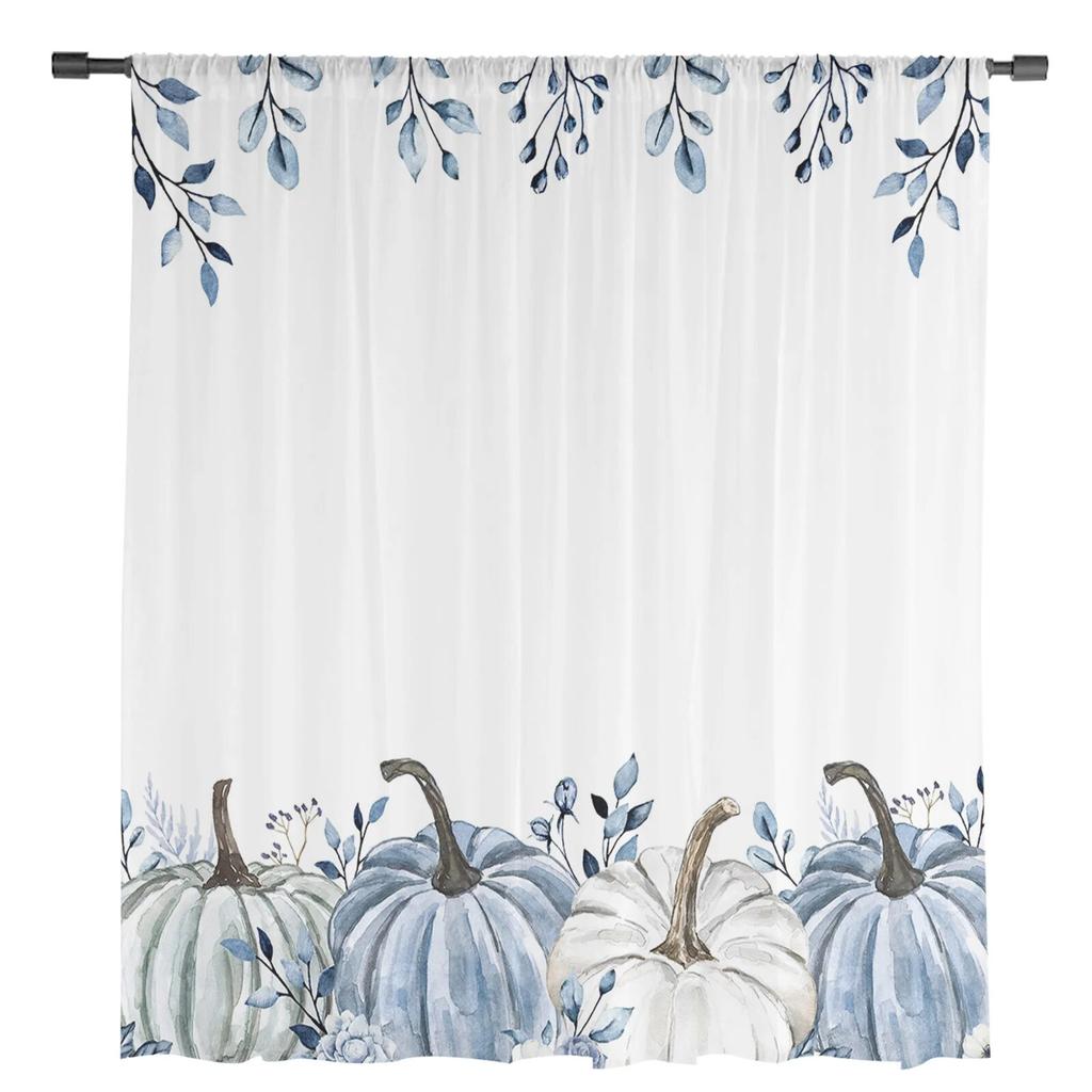 Thanksgiving Eucalyptus Blue Pumpkin Tulle Curtains For Living Room Sheer Curtain For Bedroom Window Blinds Voile Curtains