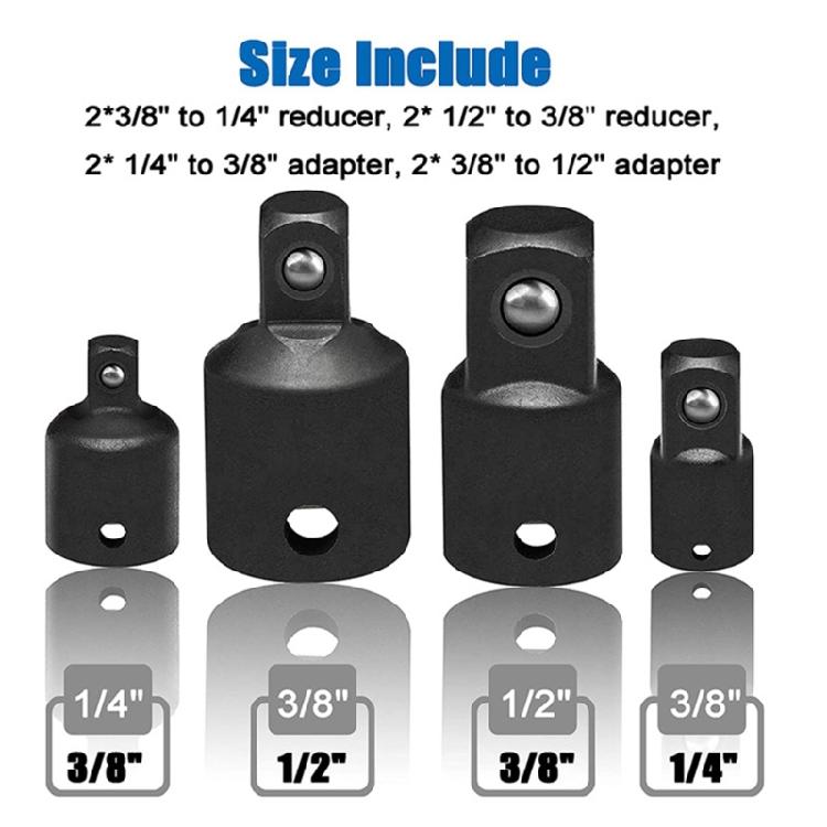 4 Piece 1/2" 3/8" 1/4" Drive Socket Adapter Converter Kit Precisions Antislip Technology For Power Tool Accessories