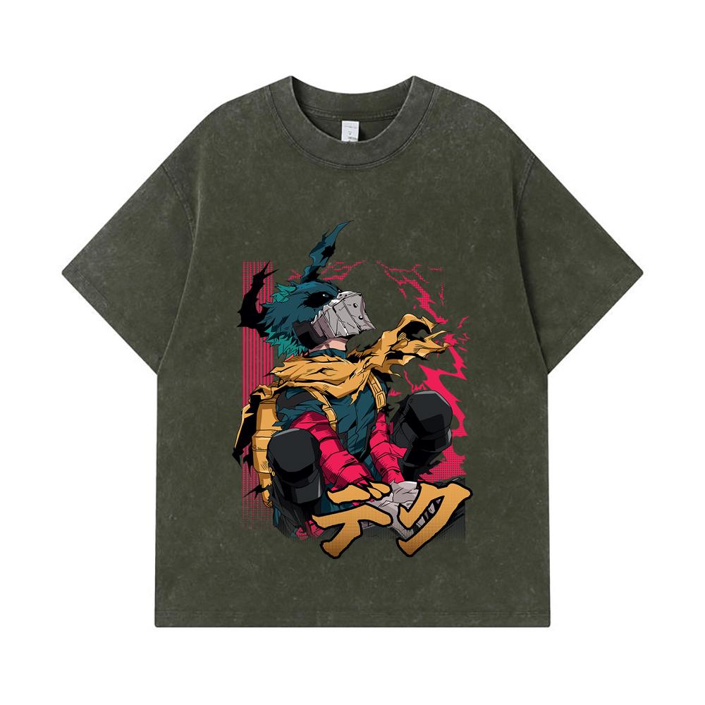 275 GSM Washed T-shirts 100% Cotton My Hero Academia V16 Deku Print Unisex Heavy Cotton T Shirt