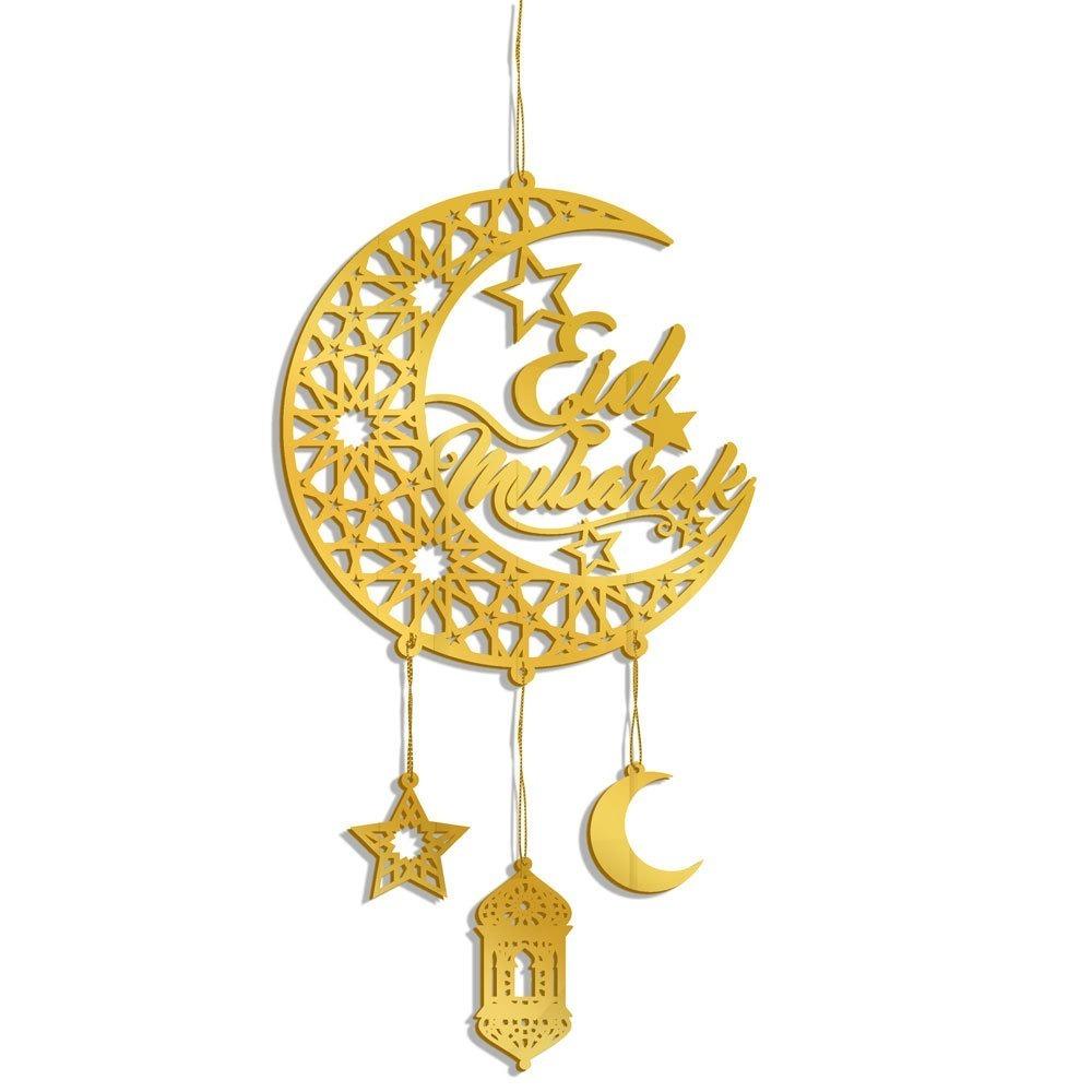 Akryl Eid Mubarak Väggprydnad Spegel Gyllene Ramadan Kareem Dörrskylt Hängande Dekoration Måne Stjärna Hängande Prydnader
