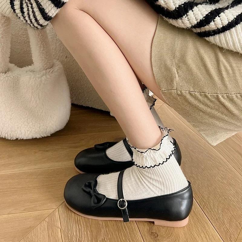 2024 Fashion Versatile Round Toe Large Size Women's Mary Jane Shoes Bow Ballet Flats Spring and Autumn Flats Zapatos De Mujer