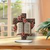 2D Flat, Cross Rose Bookshelf Acrylic Desktop Decoration, with Base, Suitable for Wall Decoration, Porch, Room, Villa, Accents Home, Hallway, or Workp